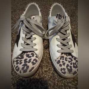 Leopard Toe Lightning Bolt Sneakers Women’s Casual Fashion Lace Up Shoes